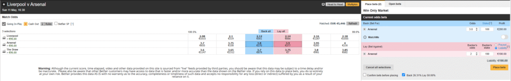 Back and Lay Strategy Betfair